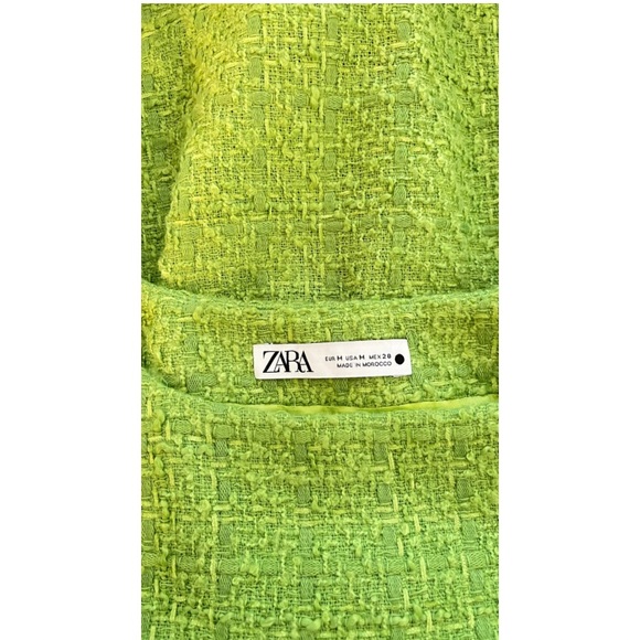 Zara Lime Green tweed Textured Mini Dress - Picture 6 of 6